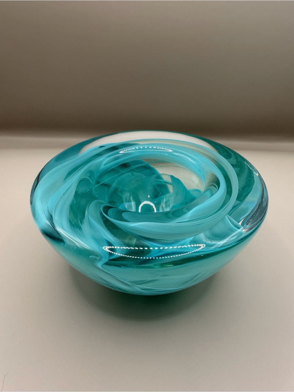 Kosta Boda Art Glass Bowl in Turquoise Swirl Design